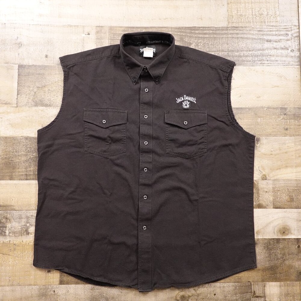 Jack Daniel’s No. 7 Sleeveless Button-Down Shirt Men’s XXL‎ Black Workwear